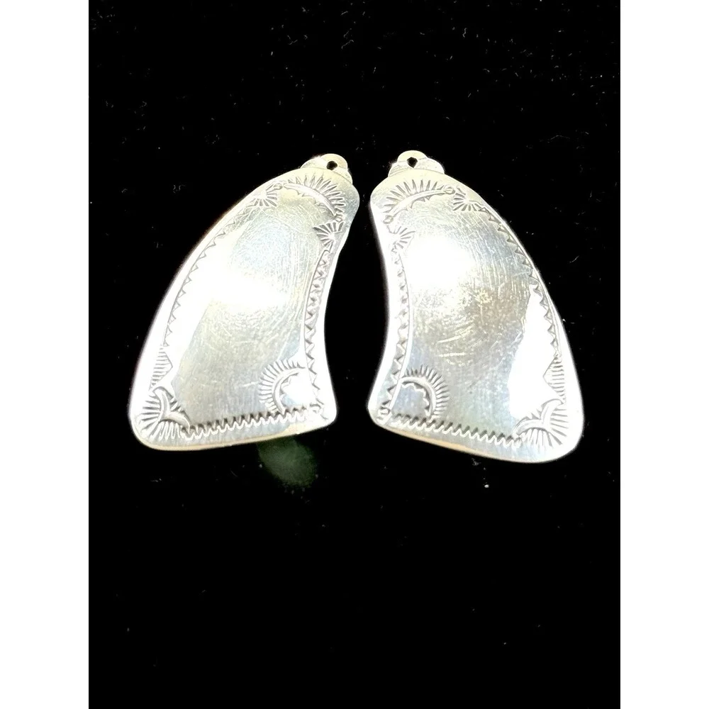 Mary-Rita Padilla Navajo Sterling Silver Clip On Earrings Hand Stamped 15.25g